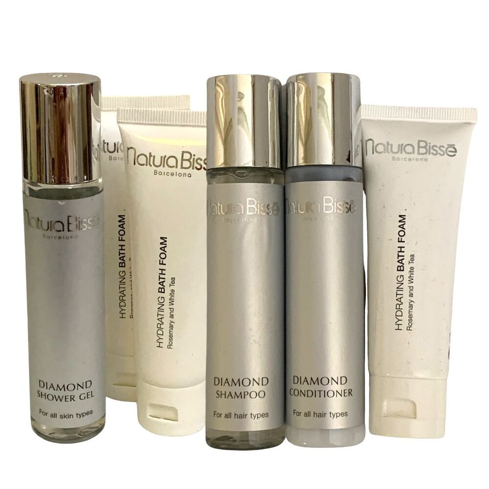 Natura Bissé 6 Pc Travel Set Diamond Shampoo Conditioner Shower Gel Bath Foam